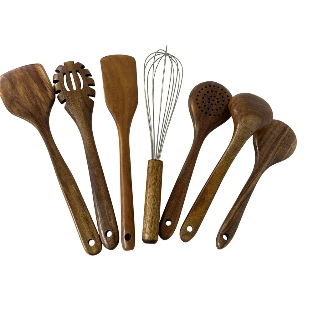 7 Piece Teak Tilly‎ Utensils Spoons Whisk NWOT